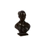 Early 20th century dark patinated bronze bust of Florence Nightingale, the rectangular plinth base