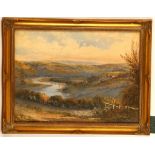 Late 19th Century British, 'Winding River in the Landscape', watercolour. Expansive view with