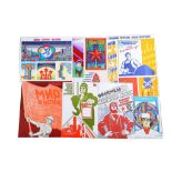 A SET OF 6 VINTAGE SOVIET PROPAGANDA POSTER AND ILLUSTRATIONS, variously themed, three printed by