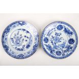 Two Chinese blue and white dishes, decorated with flowers and auspicious objects, Qing dynasty, 18th