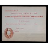 Patent Office Official Postcard -Patents Form No. 35 - Postal request for printed specification -