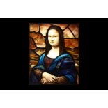 A 19TH CENTURY STAINTED GLASS WINDOW DEPICTING THE MONA LISA AFTER LEONARDO POSSIBLY GERMAN 42cm