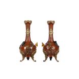 A PAIR OF LATE 19TH CENTURY FRENCH 'JAPONISME' LACQUERED, PATINATED AND GILT BRONZE VASES of