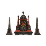 A LARGE LATE 19TH CENTURY FRENCH ROUGE AND BLACK MARBLE AND PATINATED BRONZE EGYPTIAN REVIVAL