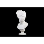 AFTER ANTONIO CANOVA (ITALIAN, 1757-1822): A 19TH CENTURY ITALIAN CARVED WHITE MARBLE BUST OF THE