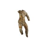 A LARGE 17TH / 18TH CENTURY LIMEWOOD FRAGMENTARY FIGURE OF AN ANGEL the semi-clad figure with traces