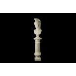 A VERY LARGE 19TH CENTURY ITALIAN CARVED MARBLE  BUST OF THE GREEK WARRIOR ARES ON A PEDESTAL the