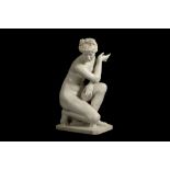 ATTRIBUTED TO ANTONIO FRILLI (ITALIAN, 1860-1902): A LARGE CARVED MARBLE FIGURE OF THE CROUCHING