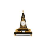 A FINE EARLY 19TH CENTURY FRENCH EMPIRE BLACK MARBLE AND GILT BRONZE MANTEL CLOCK SIGNED 'FAIZAN A