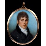 THOMAS HAZLEHURST (C.1740-C.1821) Portrait of a Gentleman circa 1805, wearing black coat and