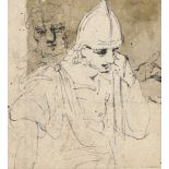 JOHN HAMILTON MORTIMER (1741-1779) Study of a soldier wearing a helmet and a cloak, another figure