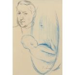 PHILIP NAVIASKY (1894-1983) Portrait of a man together with a bathing child pencil and blue crayon