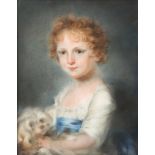 ATTRIBUTED TO JOHN RUSSELL (1745 - 1806) Portrait of a young girl with a dog pastel on paper 52 x