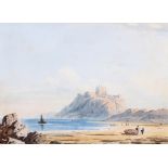 JOHN VARLEY OWS (1778-1842) Distant view of Bamborough Castle pencil and watercolour 13.2 x 18.1