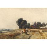 ATTRIBUTED TO PETER DE WINT O.W.S. (1784-1849) A landscape with harvesters in the foreground and a