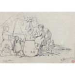 EDWARD DUNCAN (1803-1882) Hop picking signed and bearing artist's studio stamp pencil 12.3 x 18 cm