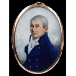 ENGLISH SCHOOL (CIRCA 1805) Portrait of a Gentleman, wearing a blue coat with gold buttons a white