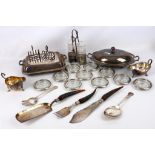 A collection of silver plate, to include 2 cased sets of mother of pearl handled sets of knives