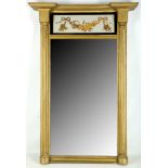 A regency giltwood and gesso pier glass, with eglomise frieze over a rectangular plate, flanked by