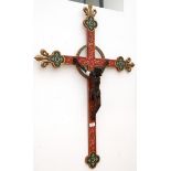 A 20th Century European crucifix, polychrome and gilt decorated with carved walnut Corpus Christi,