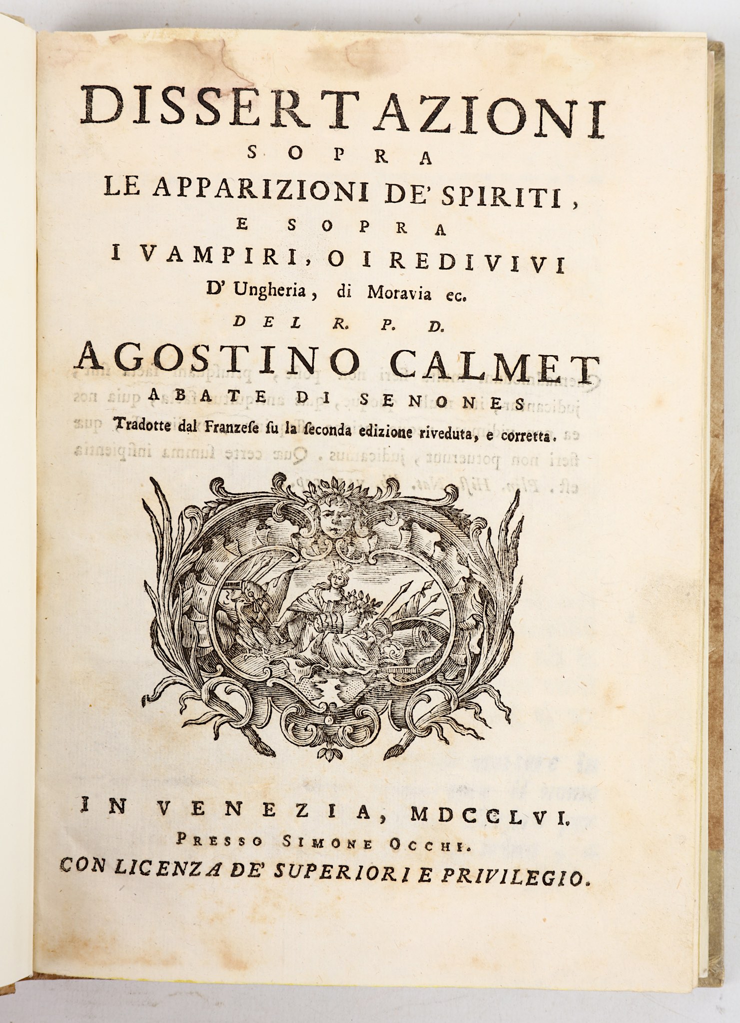 CALMET, Agostino (1672-1757).  Dissertazioni sopra le Apparizioni de’ Spiriti, e sopra I Vampiri, o - Image 2 of 3