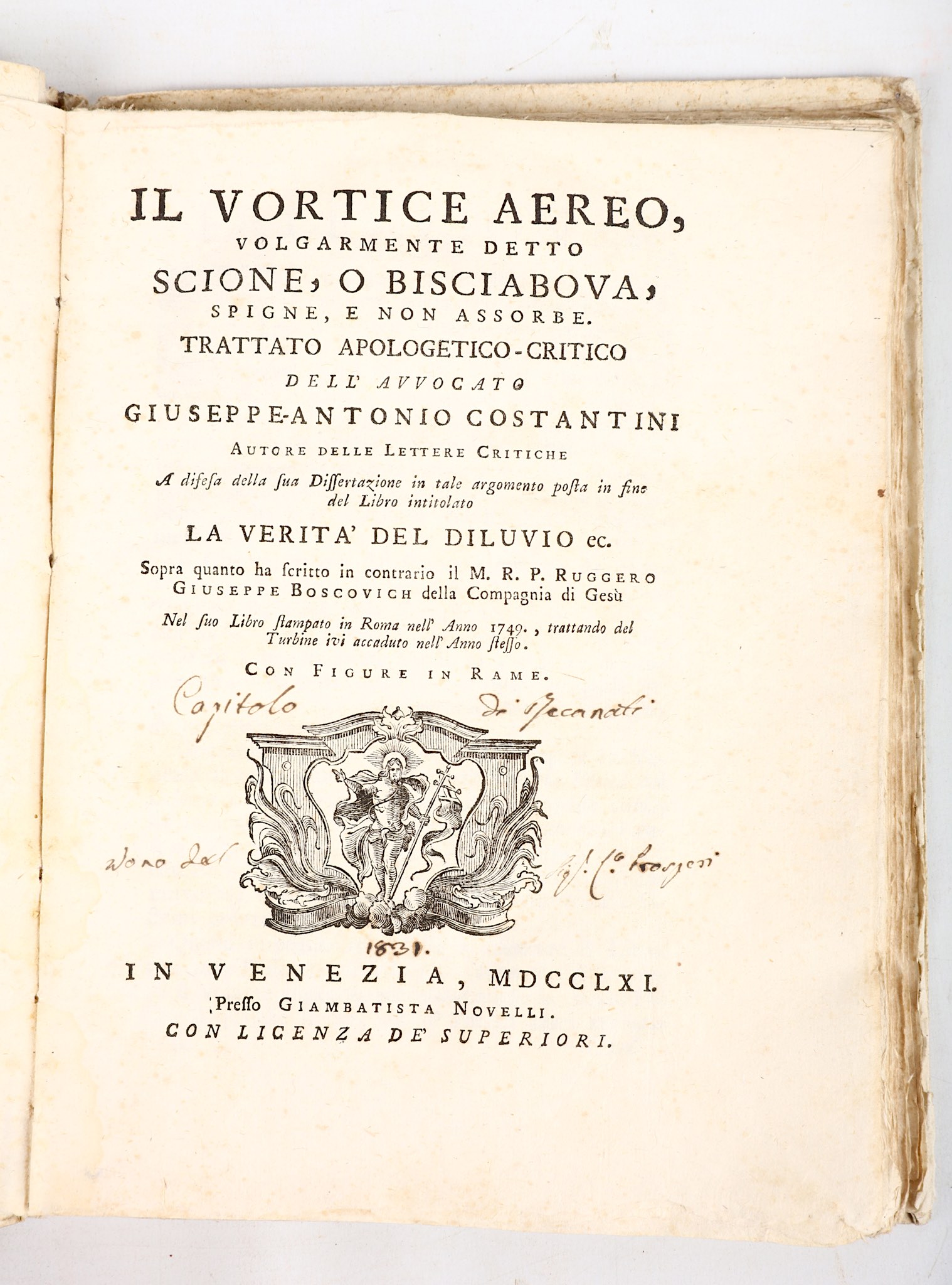 COSTANTINI, Giuseppe-Antonio (1692-1772).  Il Vortice Aereo, volgarmente detto Scione, o - Image 2 of 6