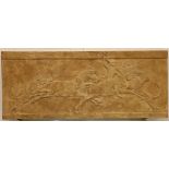 A large British museum plaster cast of a Babylonian plaque depicting a lion hunting scene, 151 x