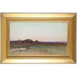 Henry John Sylvester Stannard 1870-1951. 'Geese Crossing a Meadow'. Watercolour farming landscape.