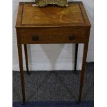 A small George V faded rosewood writing table, the leather inset top over two slides and side
