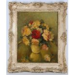 French school, early 20th Century. 'Still Life of Summer Blooms'. Oil on canvas, indistinct