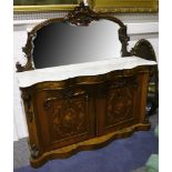 A Victorian marquetry inlaid rosewood chiffonier with mirror back over a white marble top and