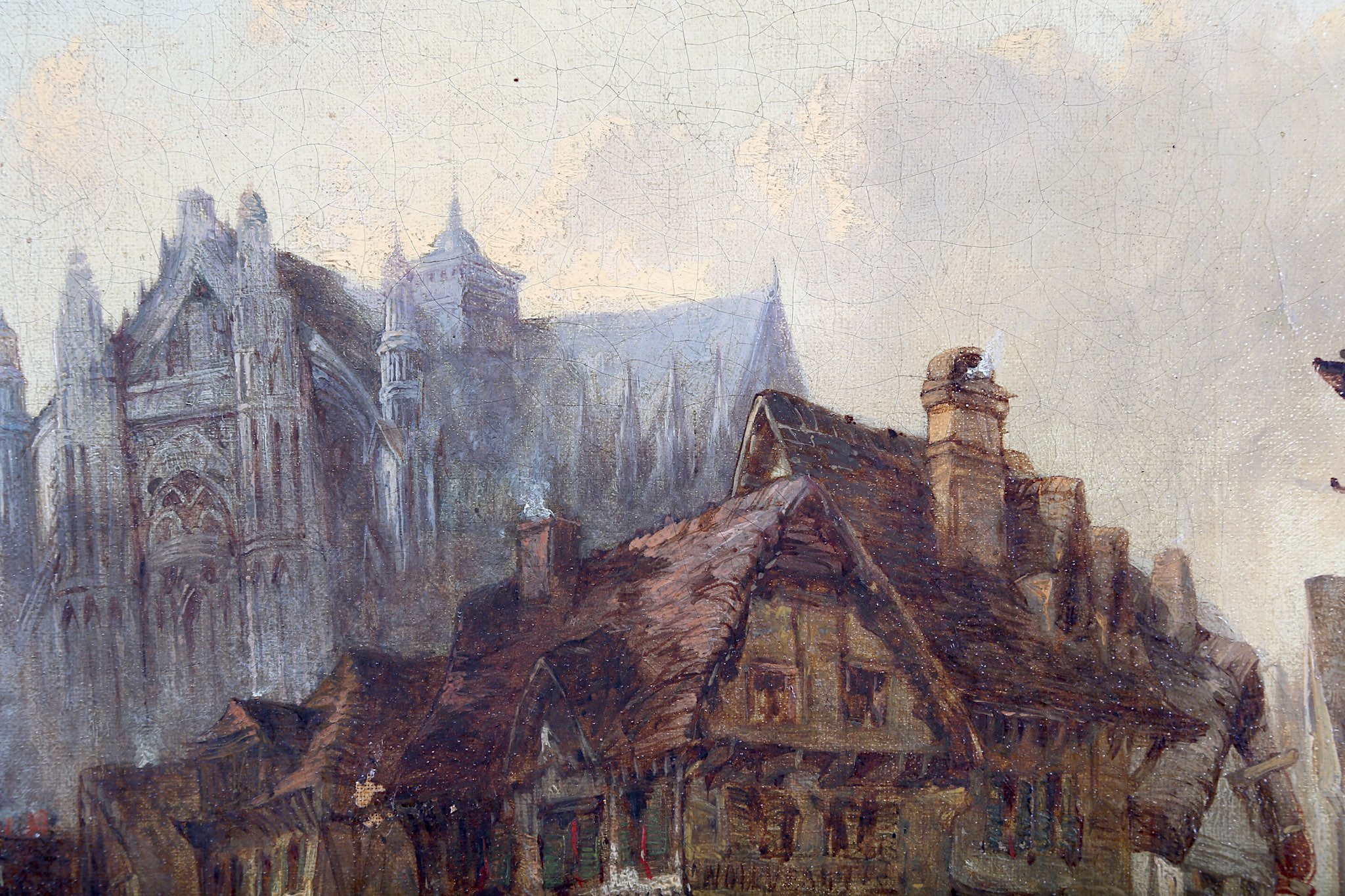 Alfred Montague 1832-1883. 'Cathedral & Market Place at Beauvais from the Place Jean D'Arc'. Oil - Bild 4 aus 5