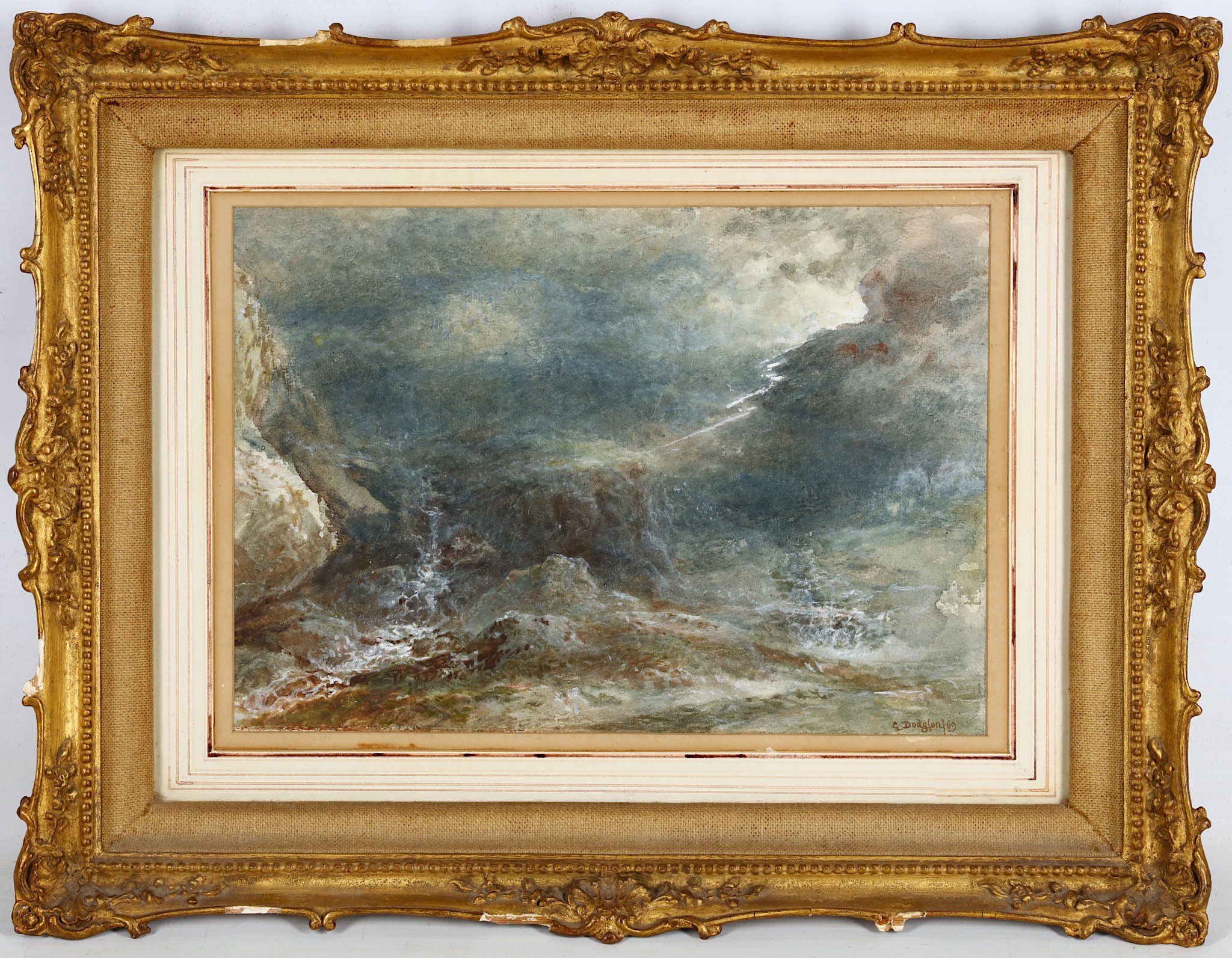 G. Dodgford 19th Century. 'A Storm in the Highlands'. Dramatic landscape watercolour with body