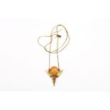 An opal pendant necklace, Modelled as a caduceus with a bouton-shaped opal centre, chain broken,