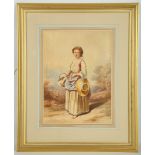 English school mid 19th Century. 'Market Girl'. Watercolour. Indistinctly signed lower left. Mounted