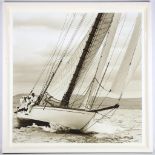 Ben Wood (modern British). Vintage yacht, monochrome photograph reprint, framed, 84 x 84cm.