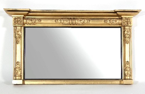 A William IV plaster gilt overmantel mirror, the supports moulded with floral motifs and scrolls,