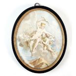 A 19th Century painting on ivory depicting Venus imploring Cupid to search for Adonis,