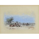 Frank Norie (fl. 1870)/Camels and Figures in an Oasis/signed/watercolour, 9.5cm x 10.