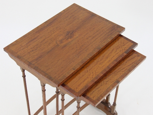 A nest of three satinwood banded tables on turned legs with back stretcher, - Image 4 of 4