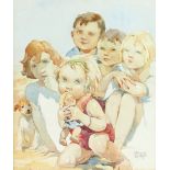Grace Lodge (British, 20th Century)/Children on a Beach/signed lower right/ink on paper,