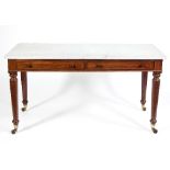 A late 19th Century mahogany rectangular table with marble top,