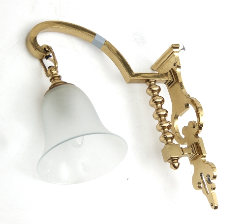 A pair of brass single-light wall lights with glass shades, - Image 2 of 2