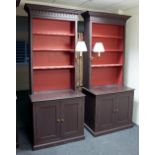 A set of Georgian style open bookcases, in pine and MDF, two 238cm x 106cm and an L-shaped bookcase,
