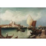 Manner of Myles Birket Foster/Venetian Scene with Gondolas/monogrammed and dated to a sail/oil on