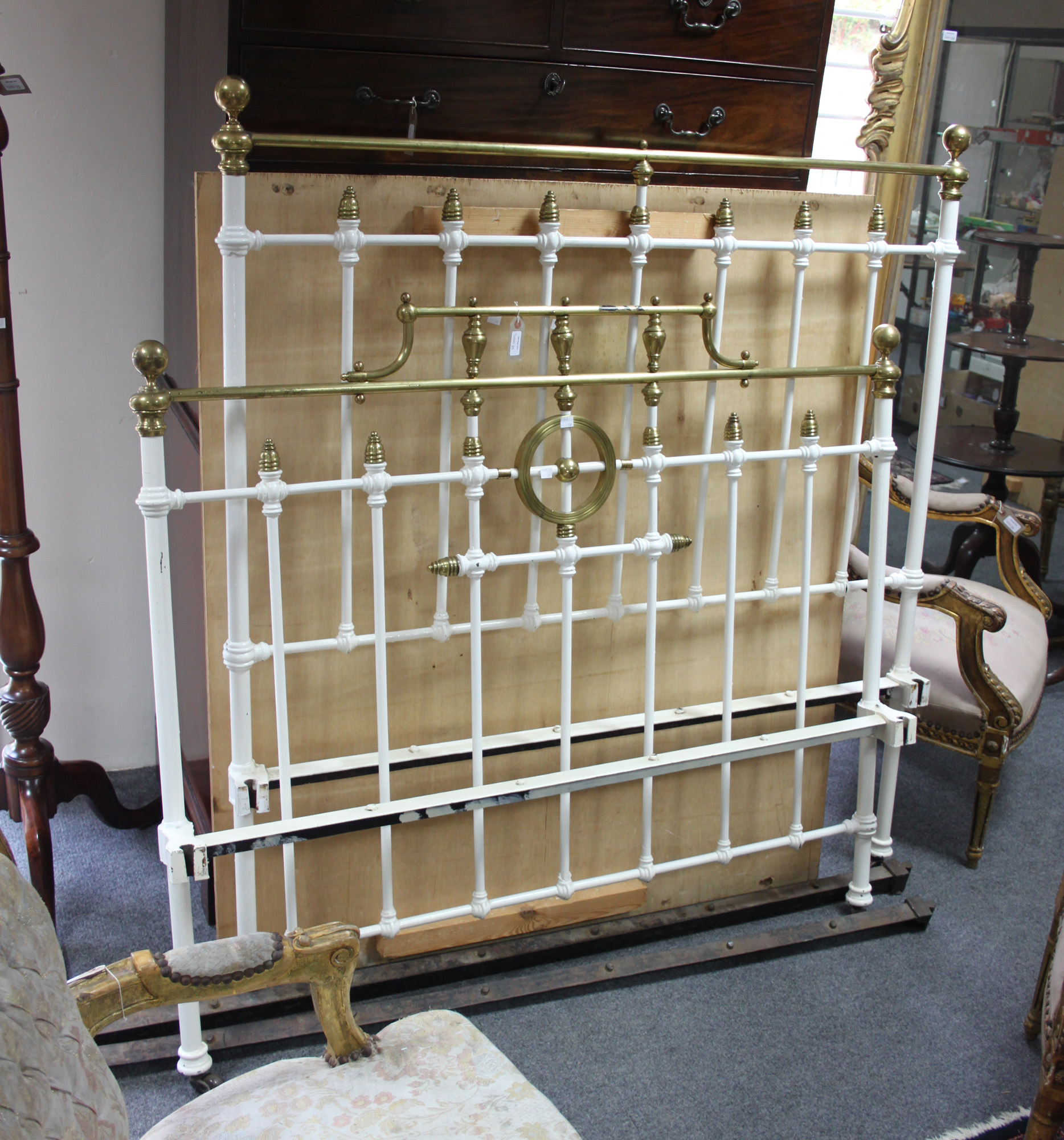 A brass plated and painted double bed frame, - Image 2 of 4