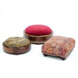 Three various footstools, two circular examples and one rectangular,