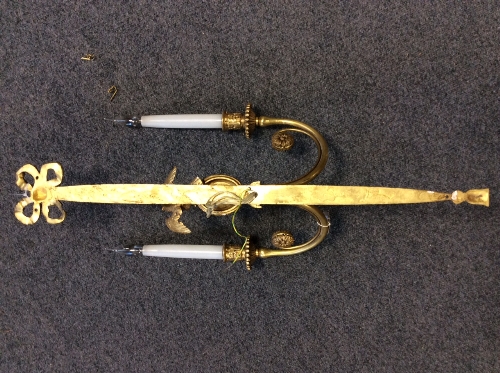 A pair of two-branch brass wall lights with ribbon-tie and eagle mounts, - Image 2 of 3