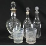A Dartington glass silver mounted decanter and stopper, initialled, 30cm high,