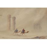 Otto Tilche (British 19th/20th Century)/Camels Racing in a Sandstorm/signed/watercolour,